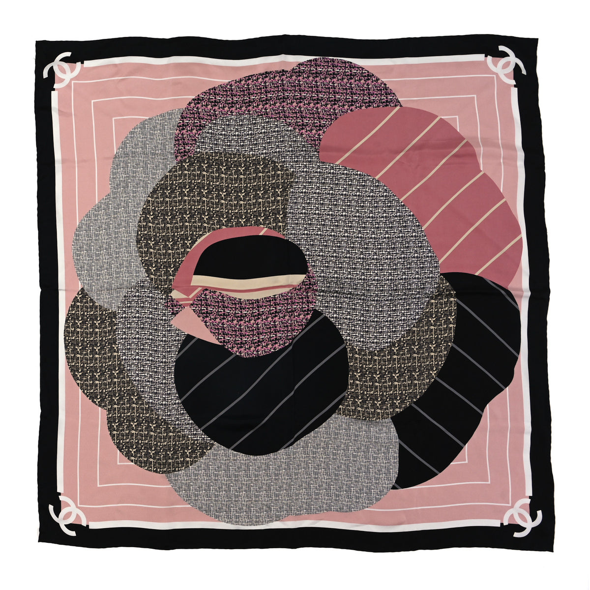 Silk Camellia CC Tweed Printed CC Square Scarf Multicolor