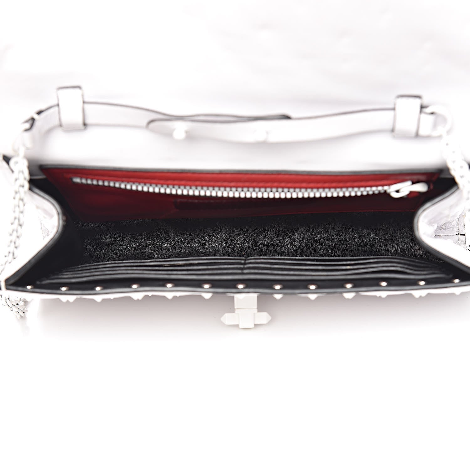 Valentino Garavani Lambskin Free Rockstud Spike Wallet on Chain Optic White 5 of 17