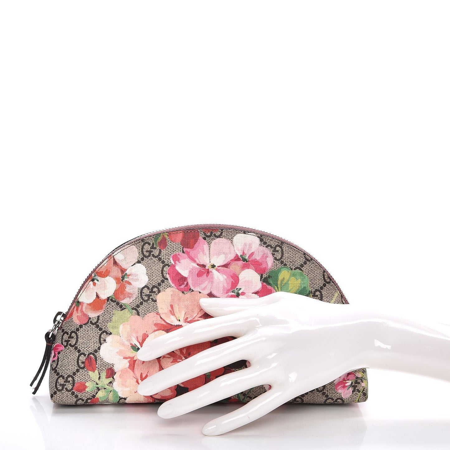 GG Supreme Monogram Blooms Large Pouch Cosmetic Case Beige Multicolor Dry Rose