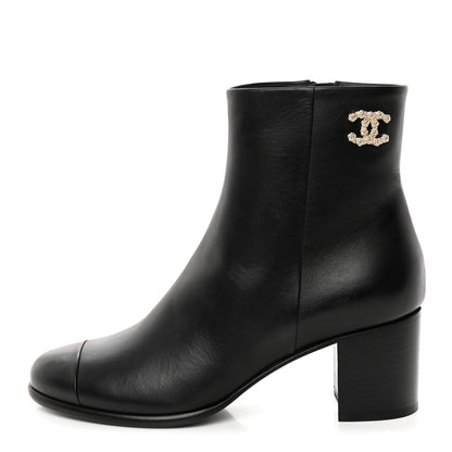 Chanel Calfskin CC Ankle Boots 37 Black 1 of 9