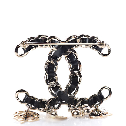 Chanel Lambskin Crystal Chain CC Charms Brooch Black Gold 3 of 4