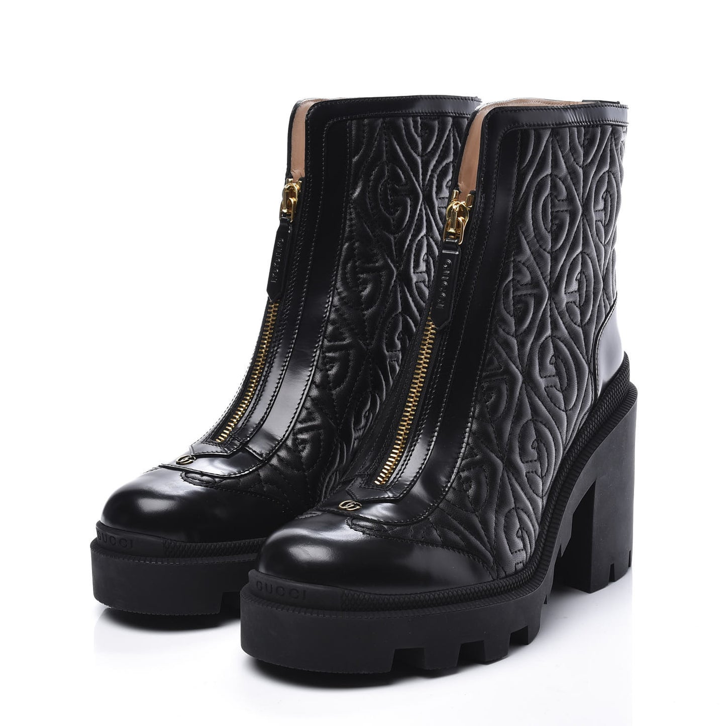 Calfskin Nappa Rhombus Quilted Trip Ankle Boots 37.5 Black