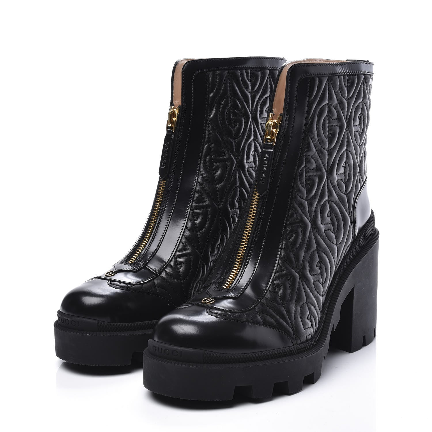 Gucci Calfskin Nappa Rhombus Quilted Trip Ankle Boots 37.5 Black 3 of 11