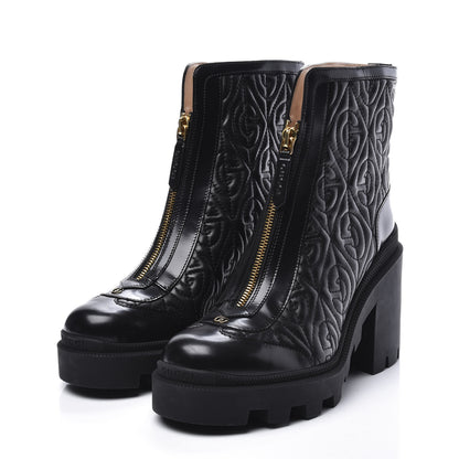 Gucci Calfskin Nappa Rhombus Quilted Trip Ankle Boots 37.5 Black 3 of 11