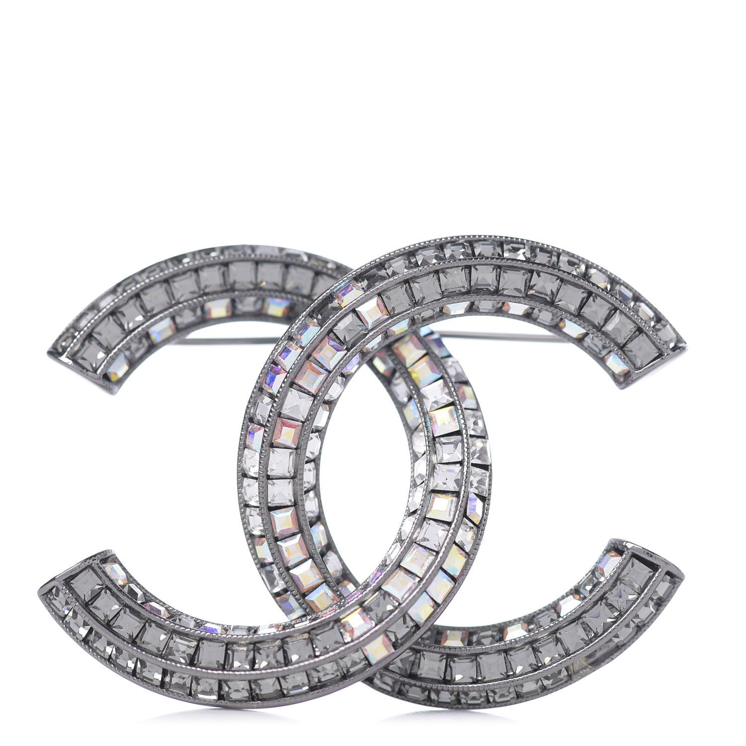 Chanel Baguette Crystal CC Brooch Silver 1 of 3