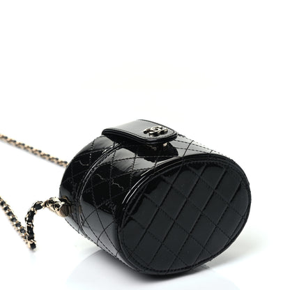 Chanel Patent Quilted Round Mini Vanity Case With Chain Black 3 of 4