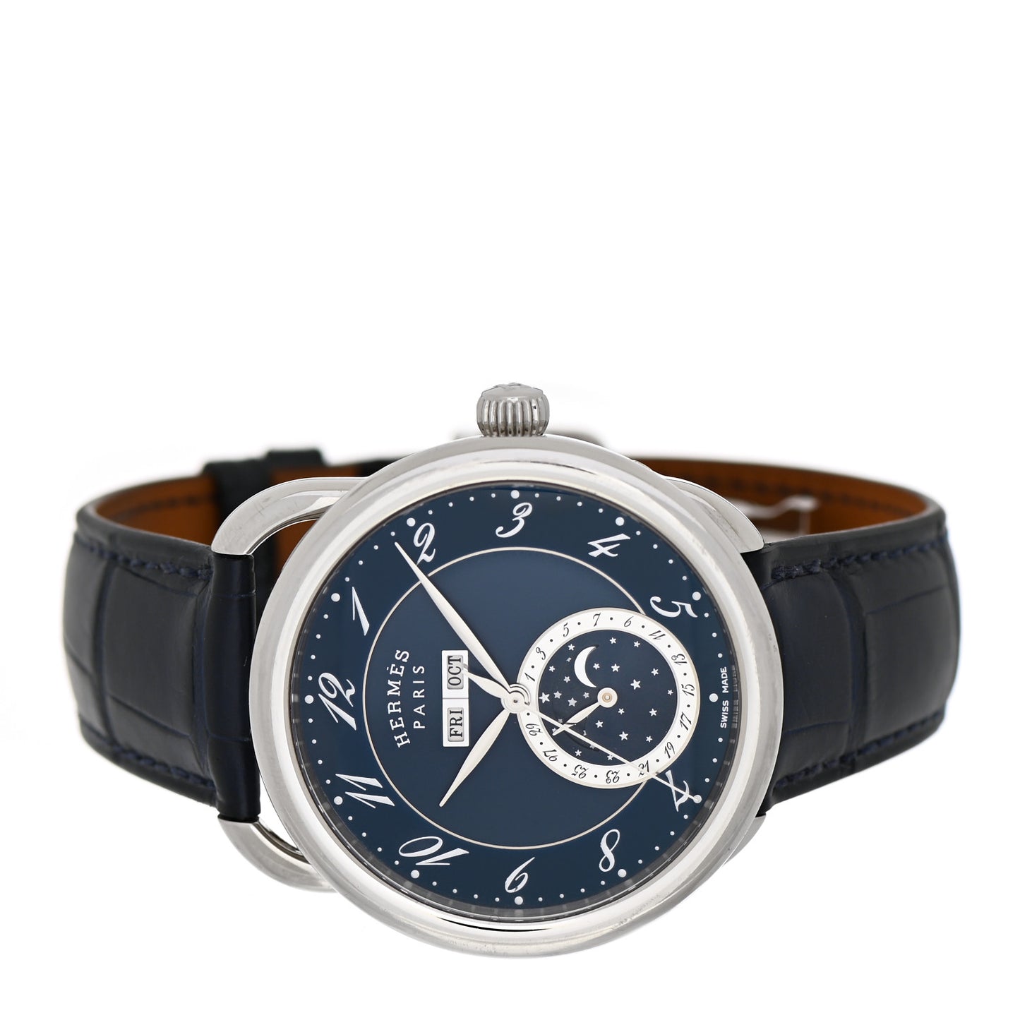 Stainless Steel Alligator 43mm Arceau Grande Lune Automatic Watch Bleu Abysse