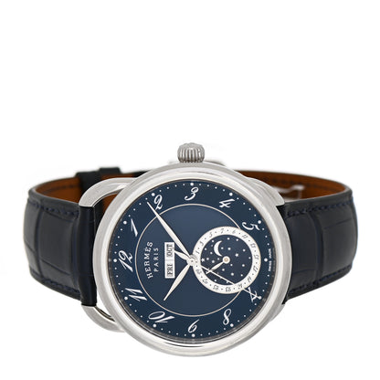 Hermes Stainless Steel Alligator 43mm Arceau Grande Lune Automatic Watch Bleu Abysse 2 of 5