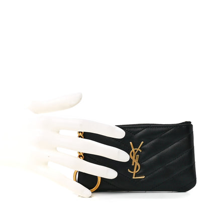 Saint Laurent Calfskin Matelasse Monogram Key Pouch Black 2 of 11