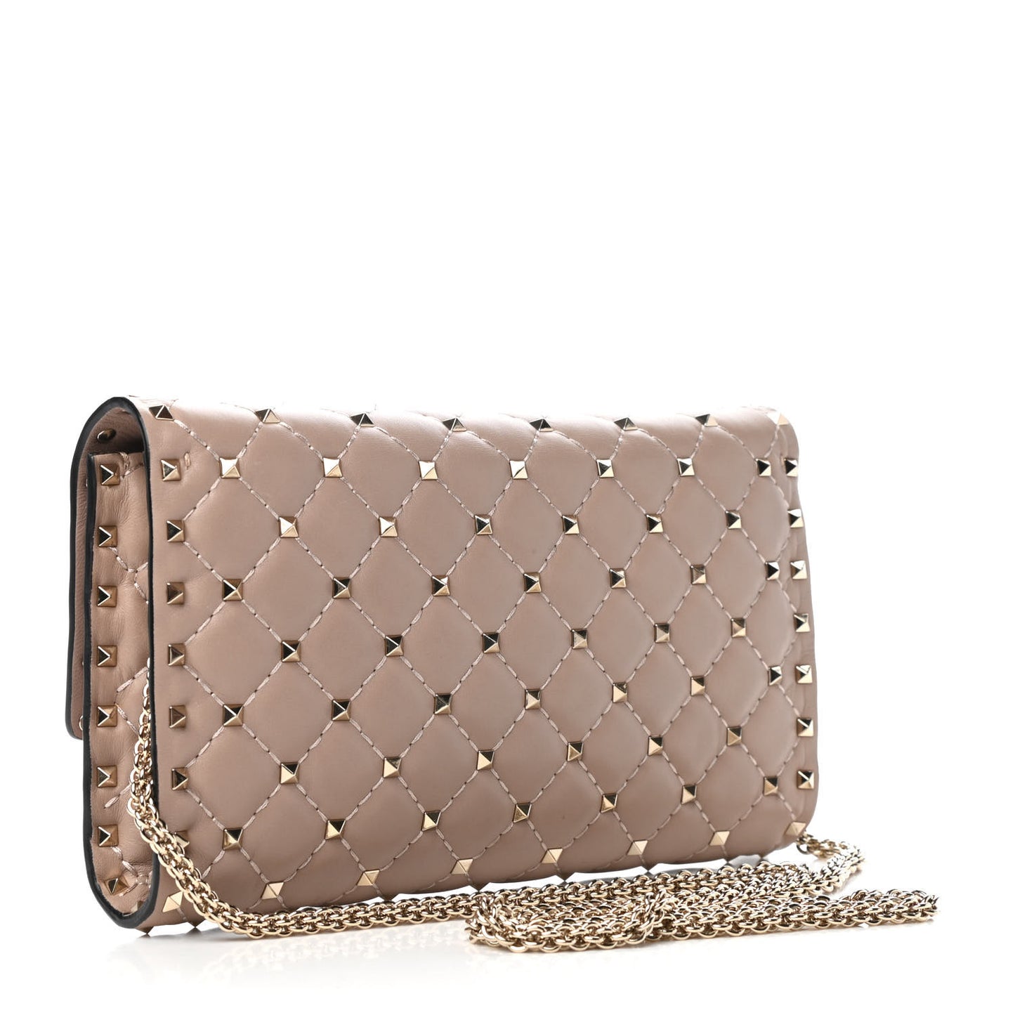 Lambskin Rockstud Spike Wallet on Chain Poudre