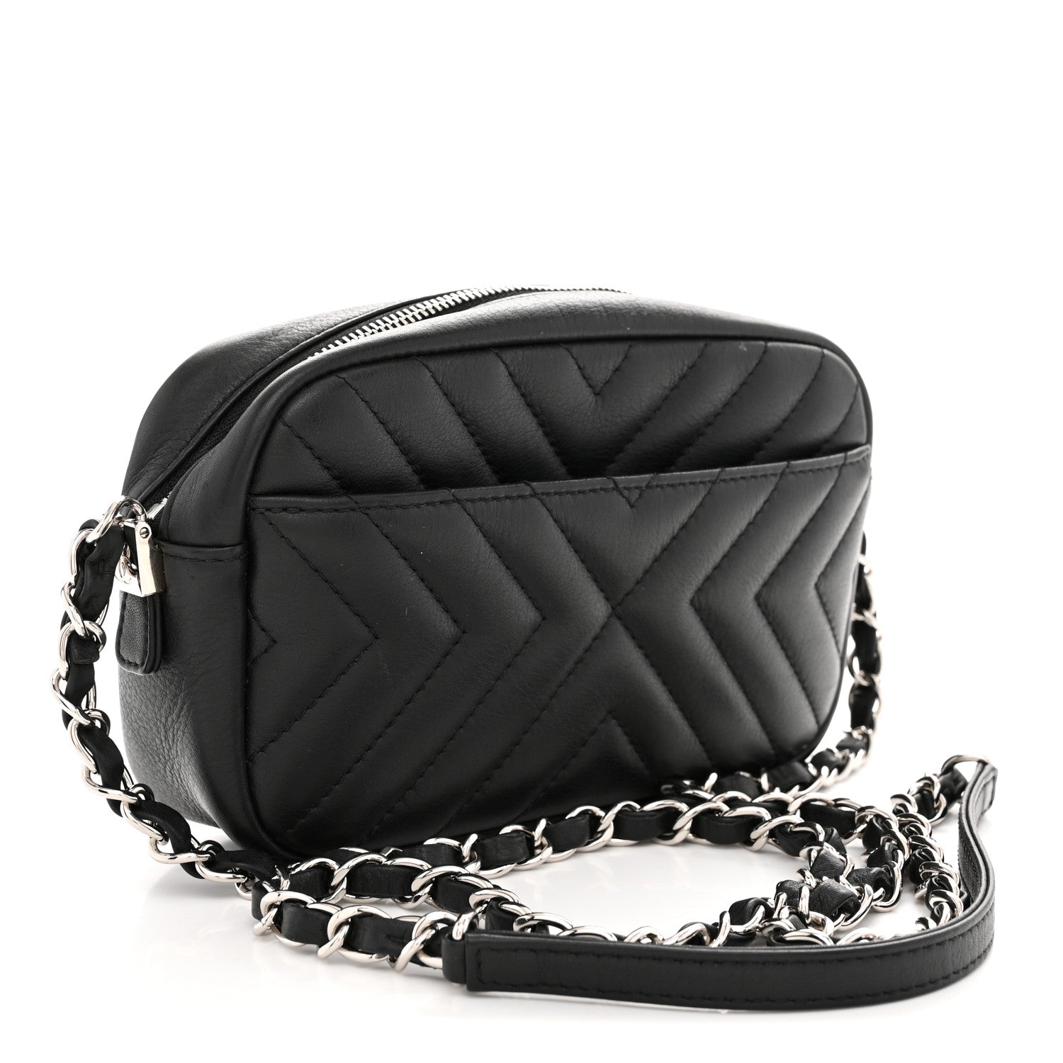 Chanel Calfskin Diagonal Chevron Quilted Tassel Camera Case Black 3 of 10