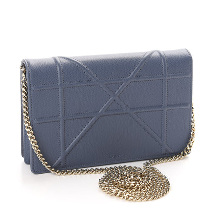 Christian Dior Grained Calfskin Diorama Wallet on Chain Pouch Denim Blue 3 of 11