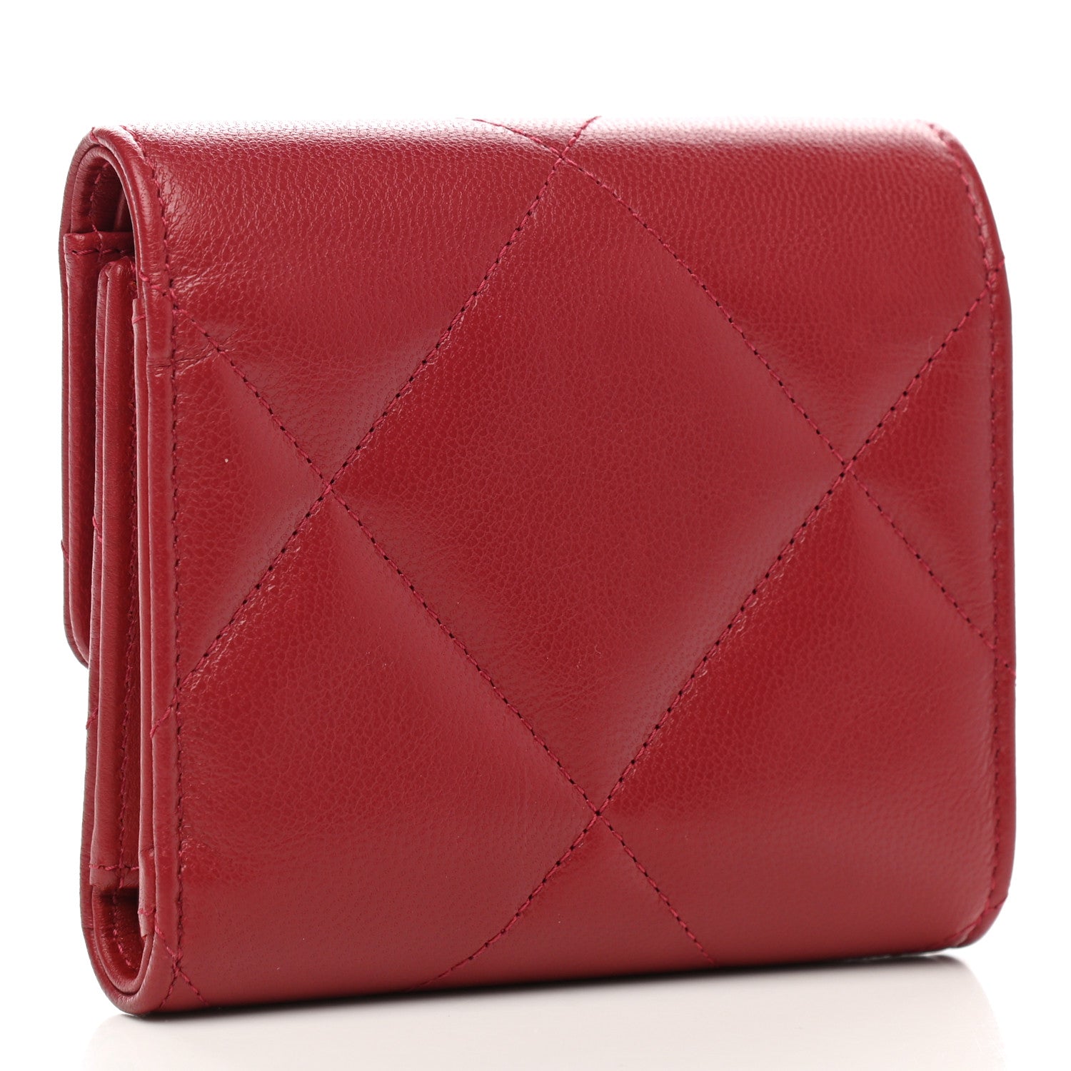 Chanel Shiny Goatskin Quilted Chanel 19 Compact Wallet Red 3 of 6