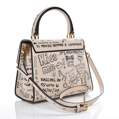 Dolce & Gabbana Calfskin Graffiti Printed Welcome Satchel White Black 3 of 9