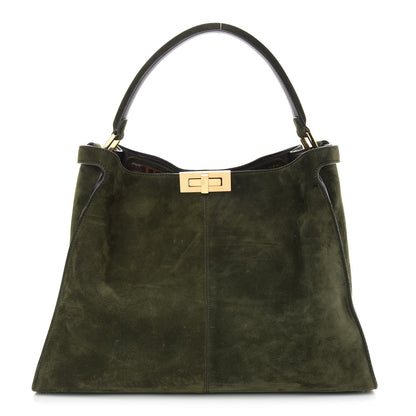 Fendi Camoscio Glazed Fabric FF 1974 Large Peekaboo X-Lite Amazzonia Mogano Panna 1 of 8