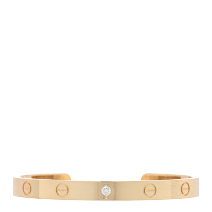Cartier 18K Yellow Gold 1 Diamond LOVE Cuff Bracelet 17 1 of 3
