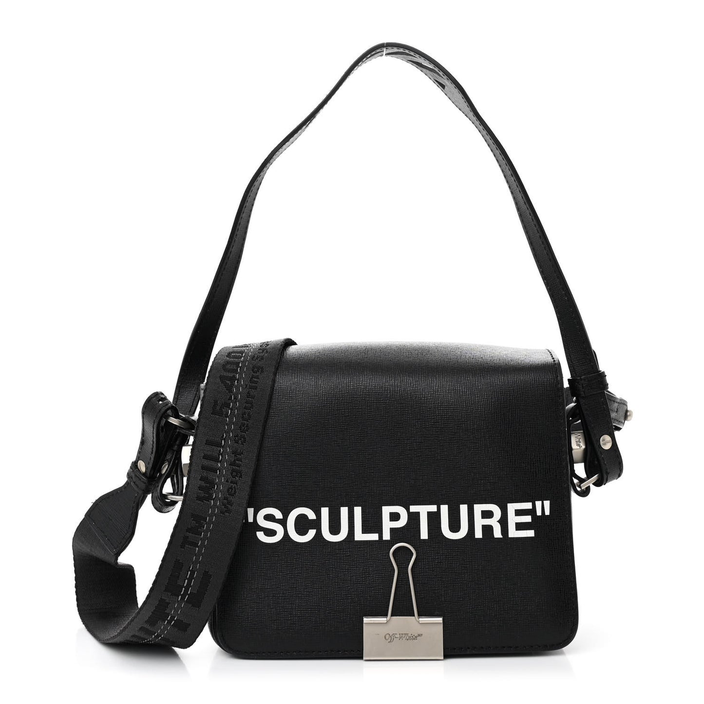 Saffiano Sculpture Binder Clip Shoulder Bag Black