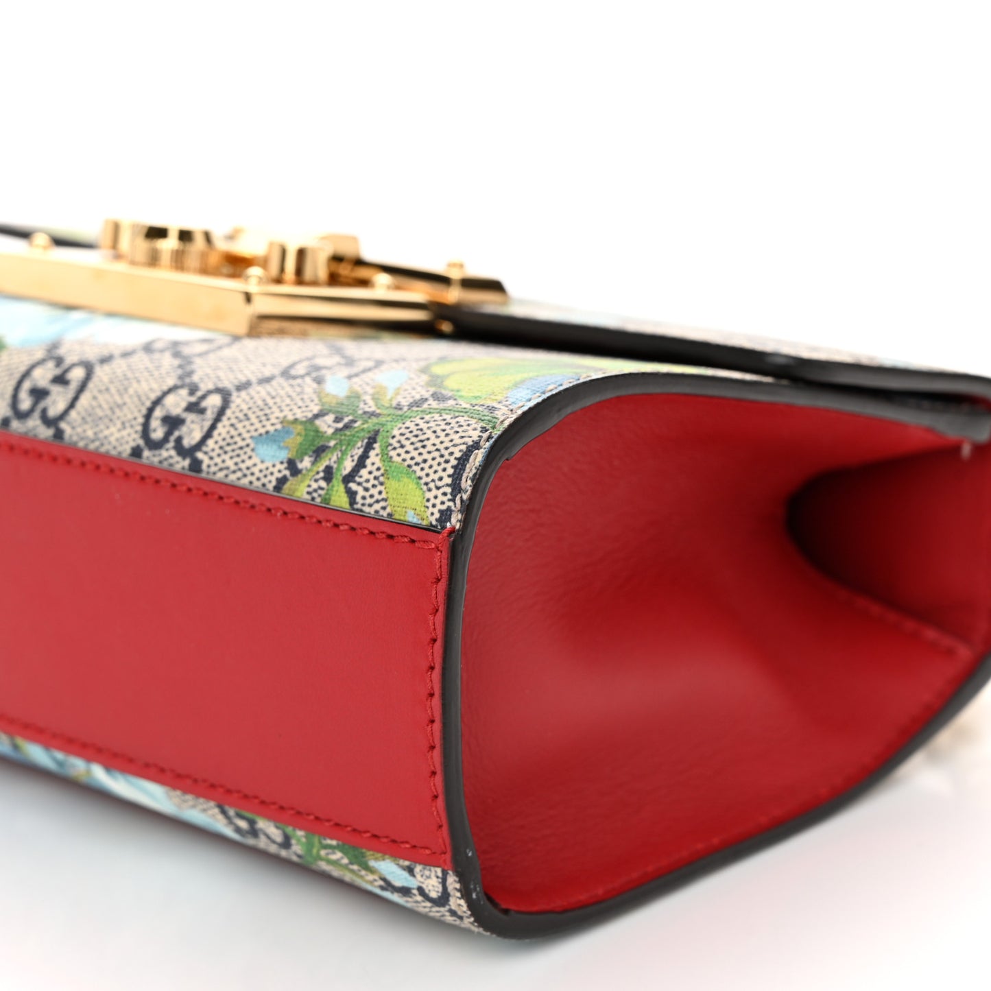 GG Supreme Monogram Blooms Small Padlock Shoulder Bag Beige Blue Navy Hibiscus Red