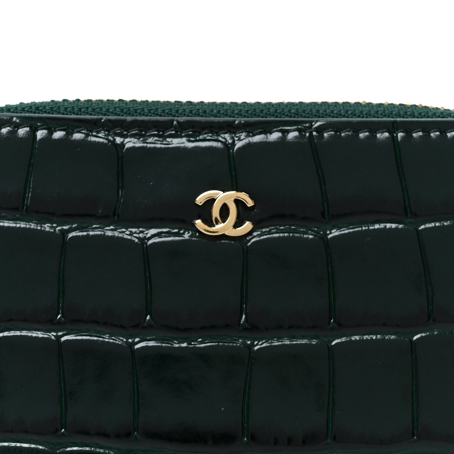 Calfskin Crocodile Embossed Crococo Zip Coin Purse Emerald
