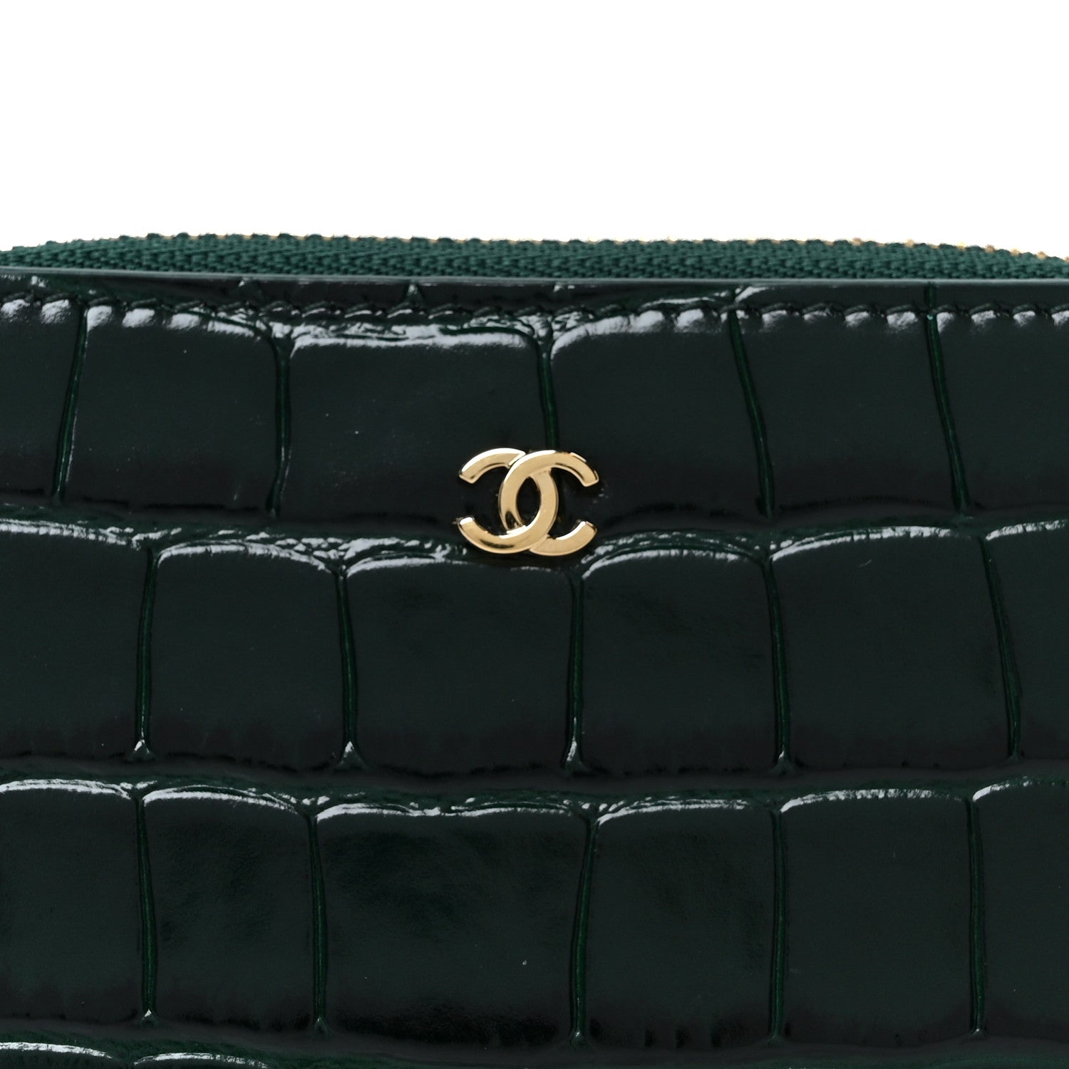 Chanel Calfskin Crocodile Embossed Crococo Zip Coin Purse Emerald 8 of 9