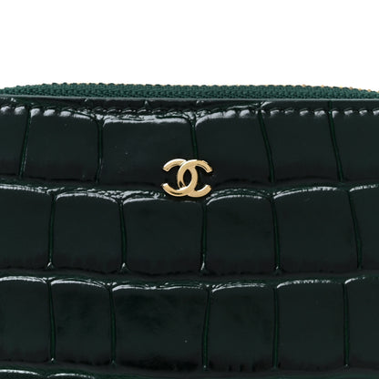 Chanel Calfskin Crocodile Embossed Crococo Zip Coin Purse Emerald 8 of 9