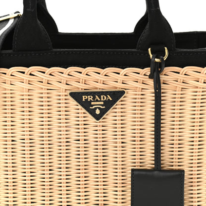 Prada Wicker Canvas Shoulder Bag Black 9 of 11