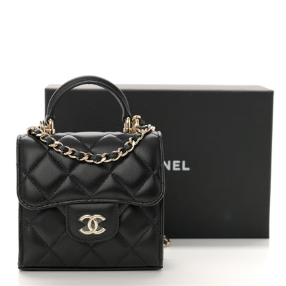 Chanel Lambskin Quilted Top Handle Flap Clutch With Chain Black 11 of 11