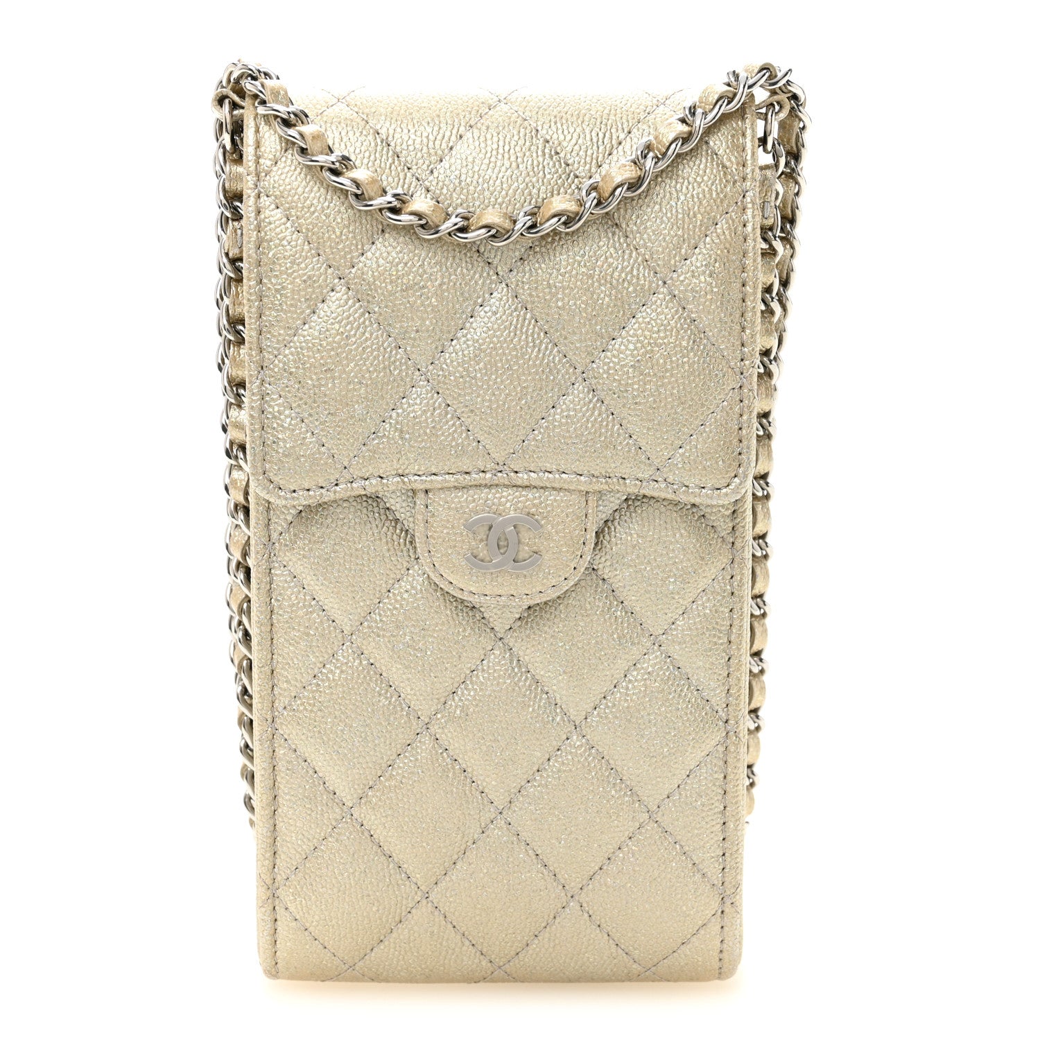 Chanel Metallic Caviar Quilted Classic Phone Holder Gold 1 of 10