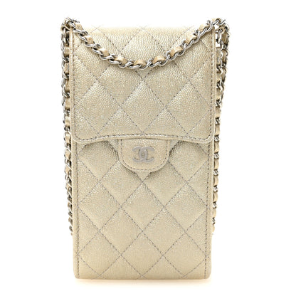 Chanel Metallic Caviar Quilted Classic Phone Holder Gold 1 of 10