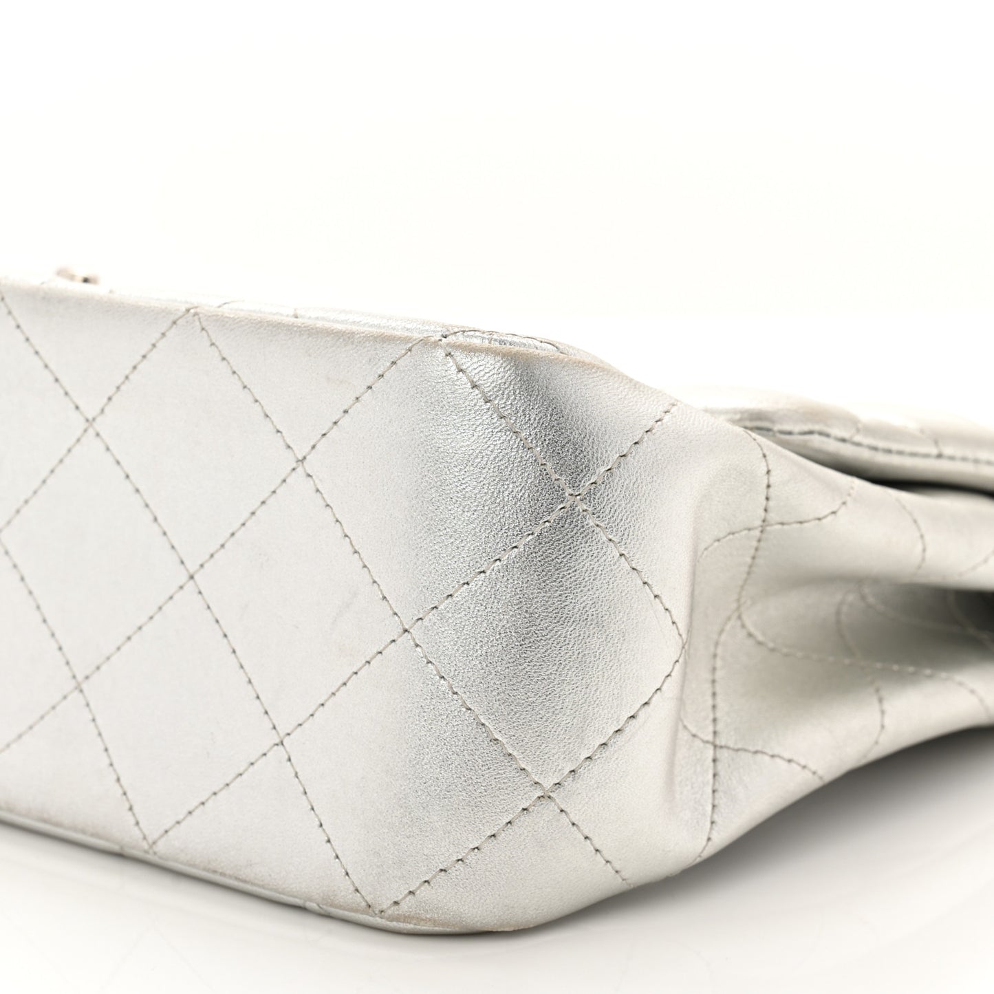 Metallic Lambskin Quilted Jumbo Single Flap Silver