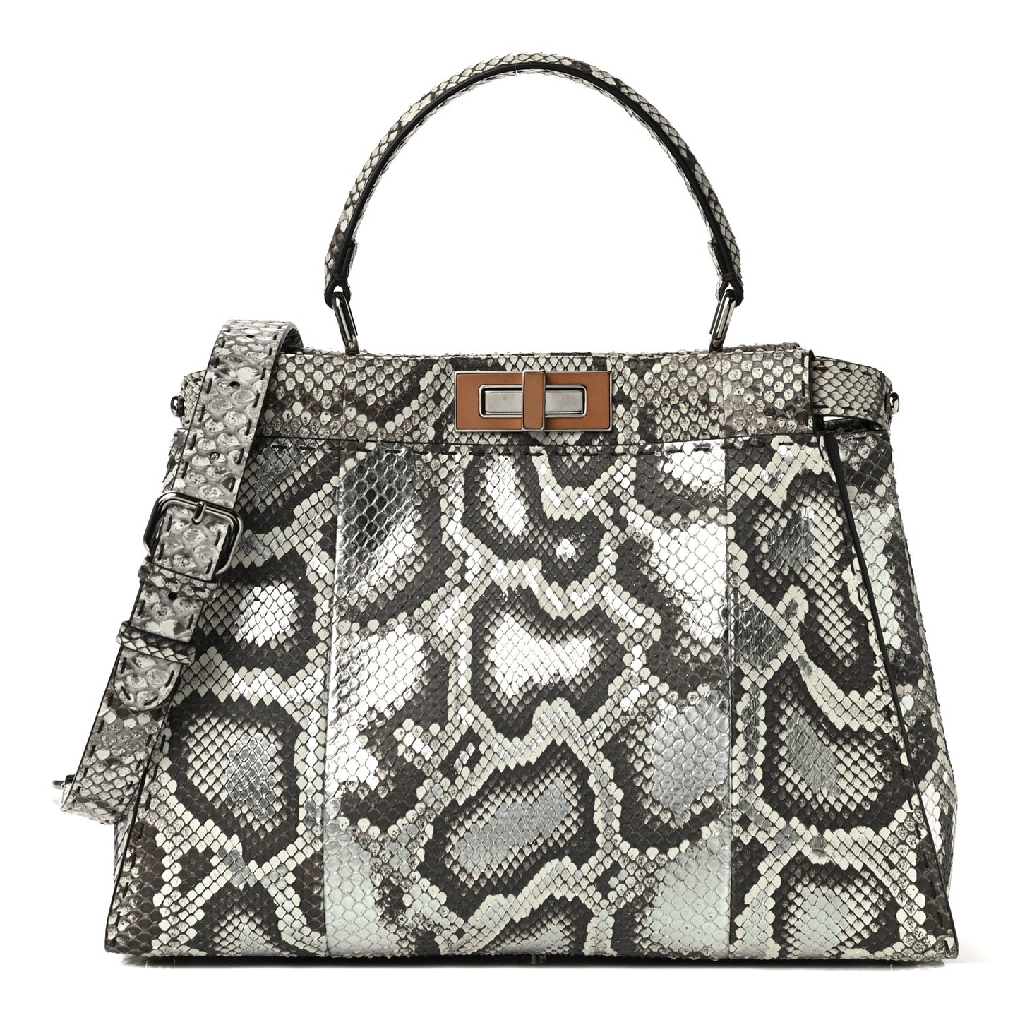 Python Selleria Medium Peekaboo Iconic Satchel Stone Silver