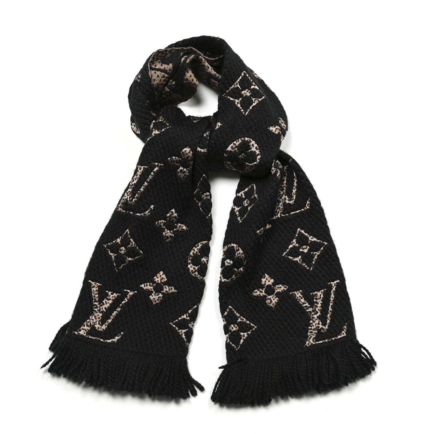 Wool Silk Monogram Giant Jungle Logomania Shine Scarf Black