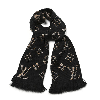 Louis Vuitton Wool Silk Monogram Giant Jungle Logomania Shine Scarf Black 1 of 4