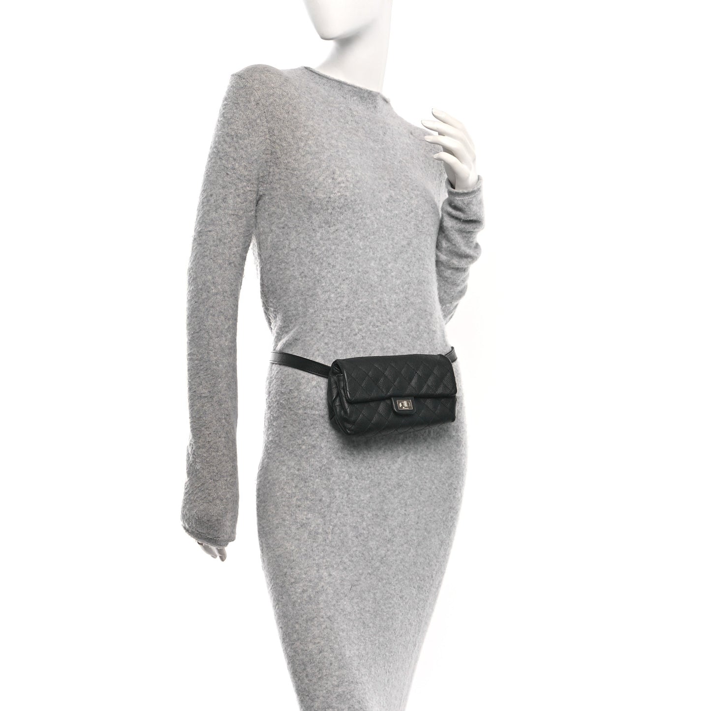 Grained Calfskin Quilted 2.55 Reissue Flap Belt Bag. Clutch Black
