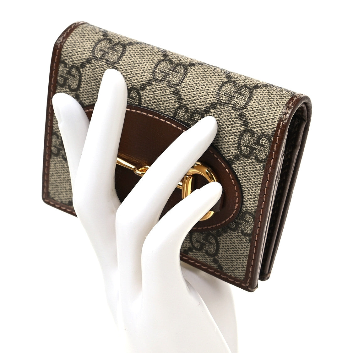 Gucci GG Supreme Monogram Horsebit 1955 Card Case Wallet Beige Ebony Brown Sugar 2 of 8