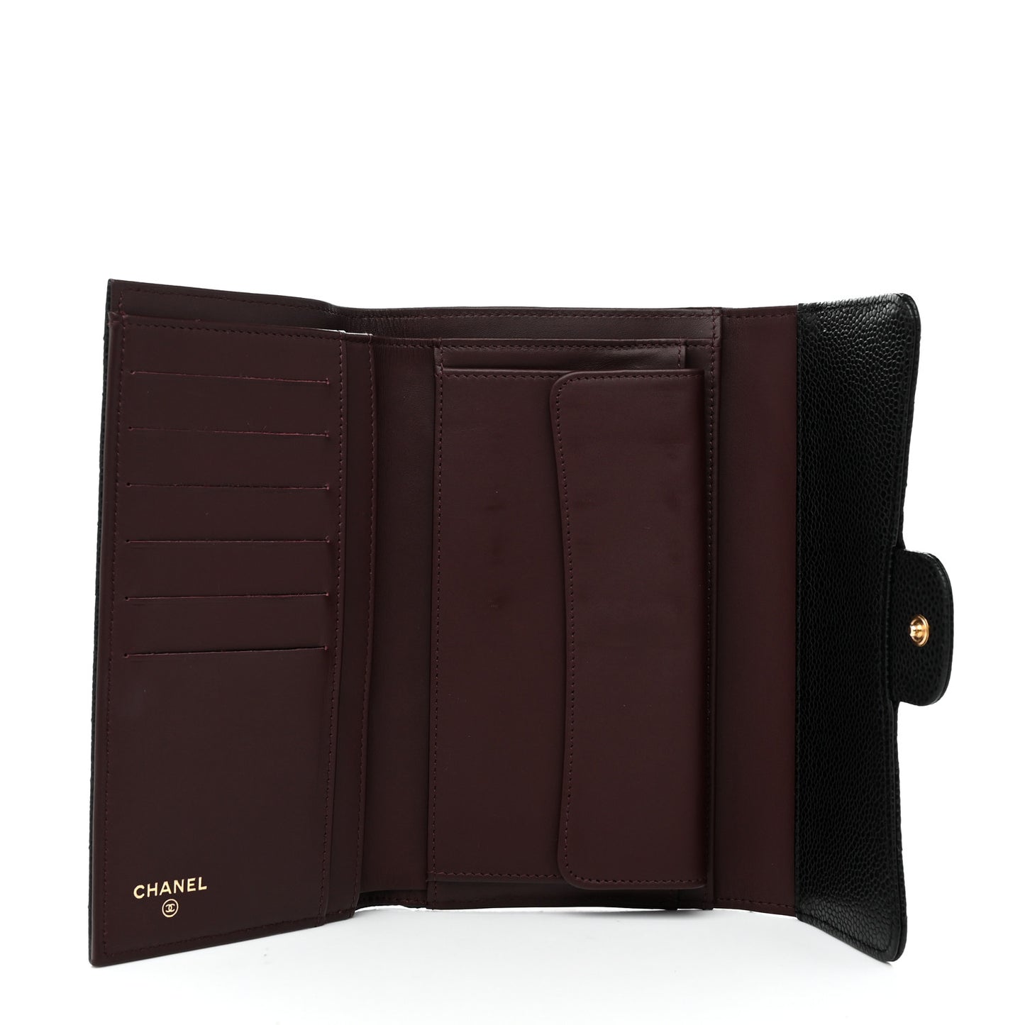 Caviar Quilted Long Flap Wallet Black