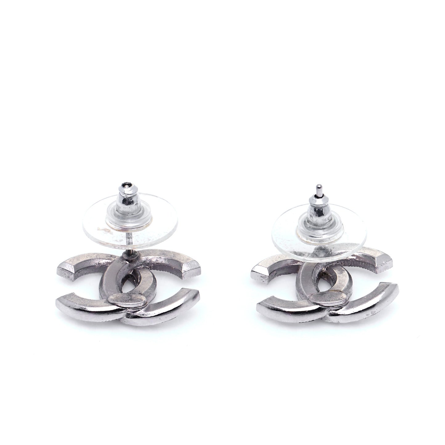 Baguette Crystal CC Earrings Silver