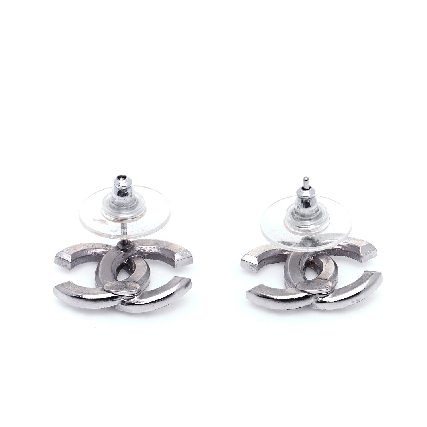 Chanel Baguette Crystal CC Earrings Silver 3 of 5