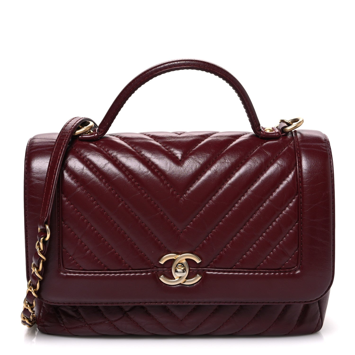 Chanel Calfskin Chevron Quilted Top Handle Flap Red 1 of 10