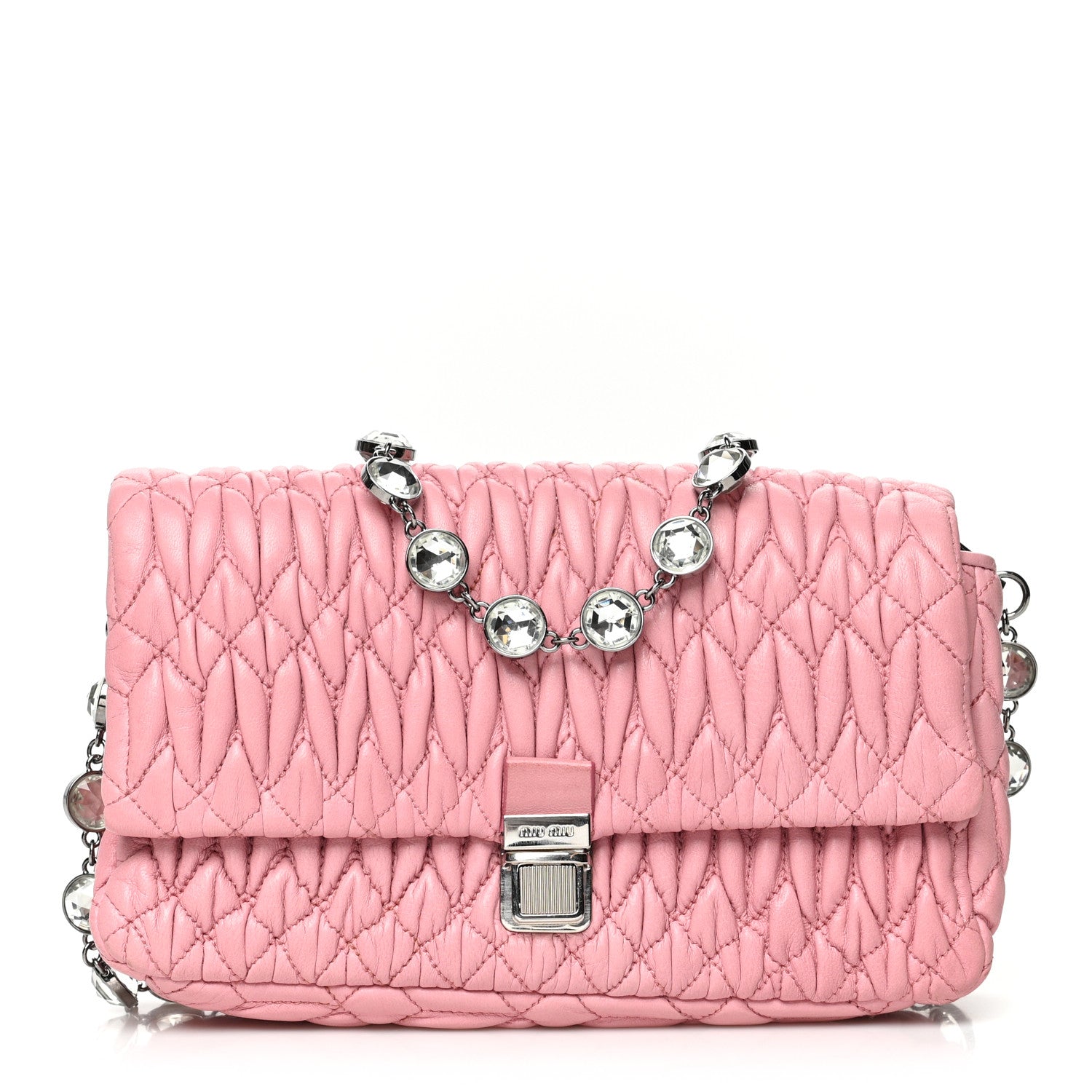 Miu Miu Nappa Matelasse Crystal Shoulder Bag Rosa 1 of 8