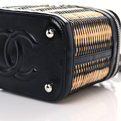 Chanel Calfskin Raffia Small Vanity Case Bag Black Beige 6 of 10