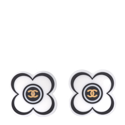 Chanel Resin Flower CC Clip On Earrings White 1 of 5
