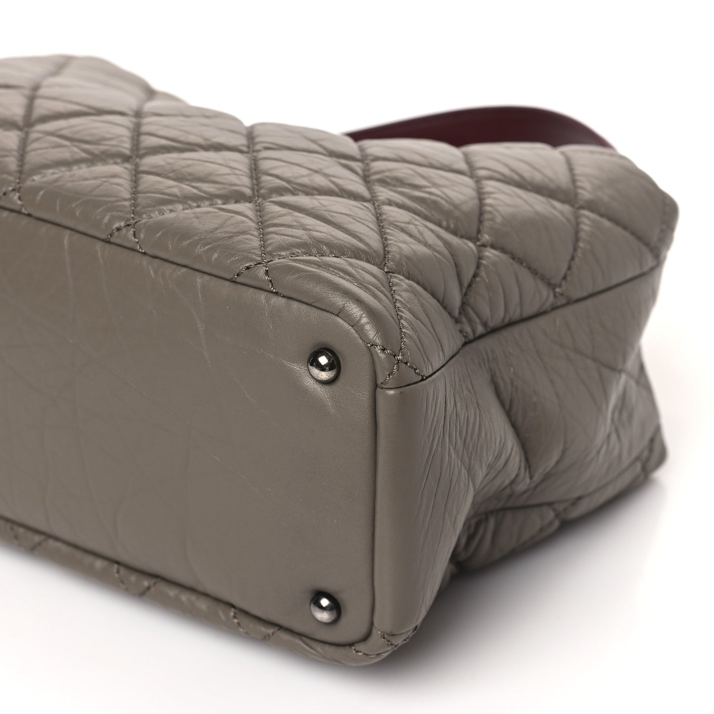 Aged Calfskin Large Quilted Portobello Tote Grey
