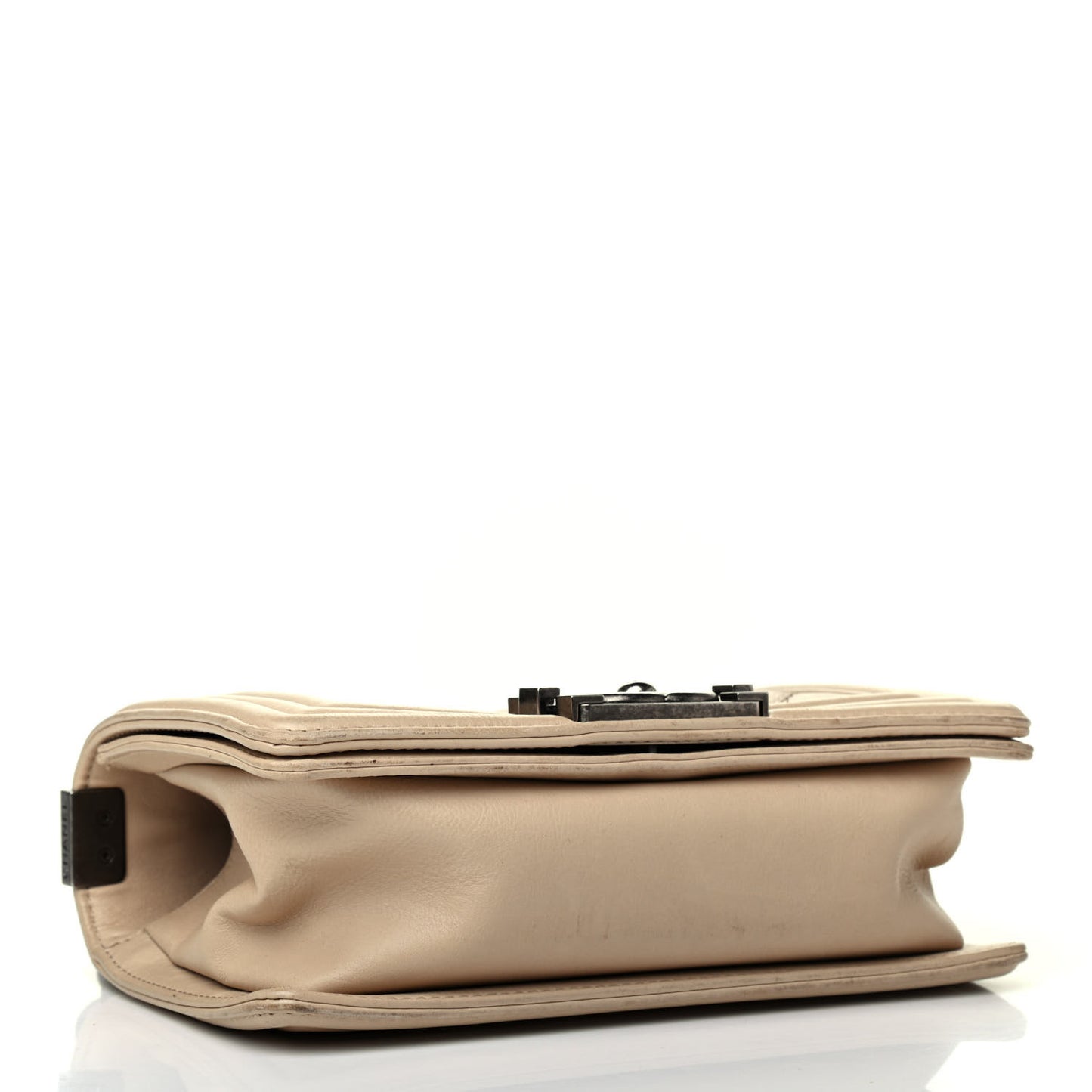 Calfskin Double Stitch Small Boy Flap Beige
