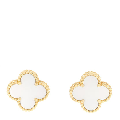 Van Cleef & Arpels 18K Yellow Gold Mother of Pearl Vintage Alhambra Earrings 1 of 5