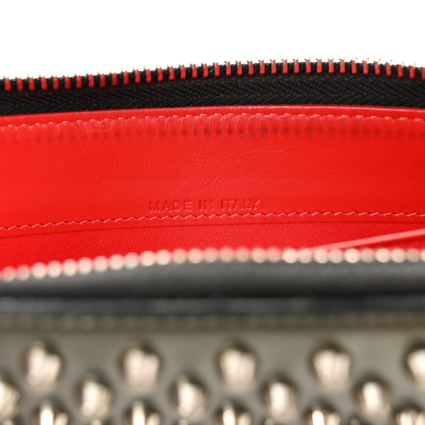 Metallic Patent Panettone Spiked Zip Around Wallet Silver