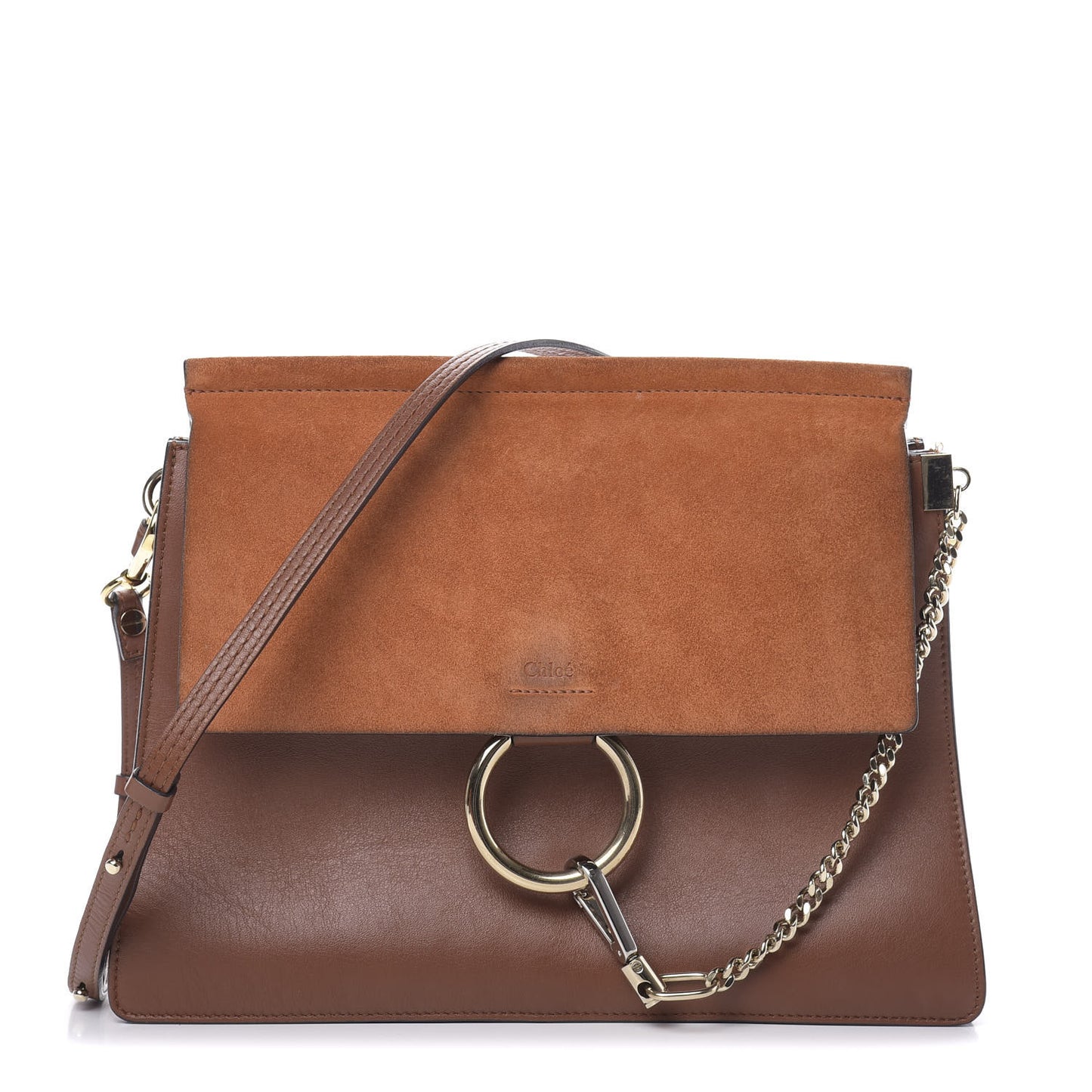 Suede Calfskin Medium Faye Shoulder Bag Tobacco