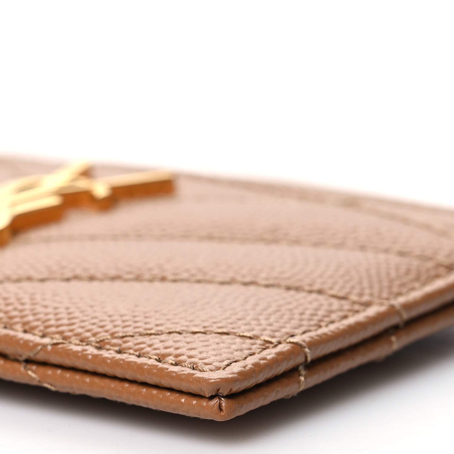 Saint Laurent Grain De Poudre Matelasse Chevron Monogram Credit Card Case Natural Dark 10 of 11