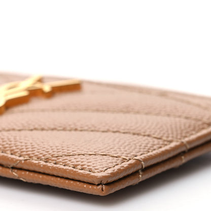 Saint Laurent Grain De Poudre Matelasse Chevron Monogram Credit Card Case Natural Dark 10 of 11