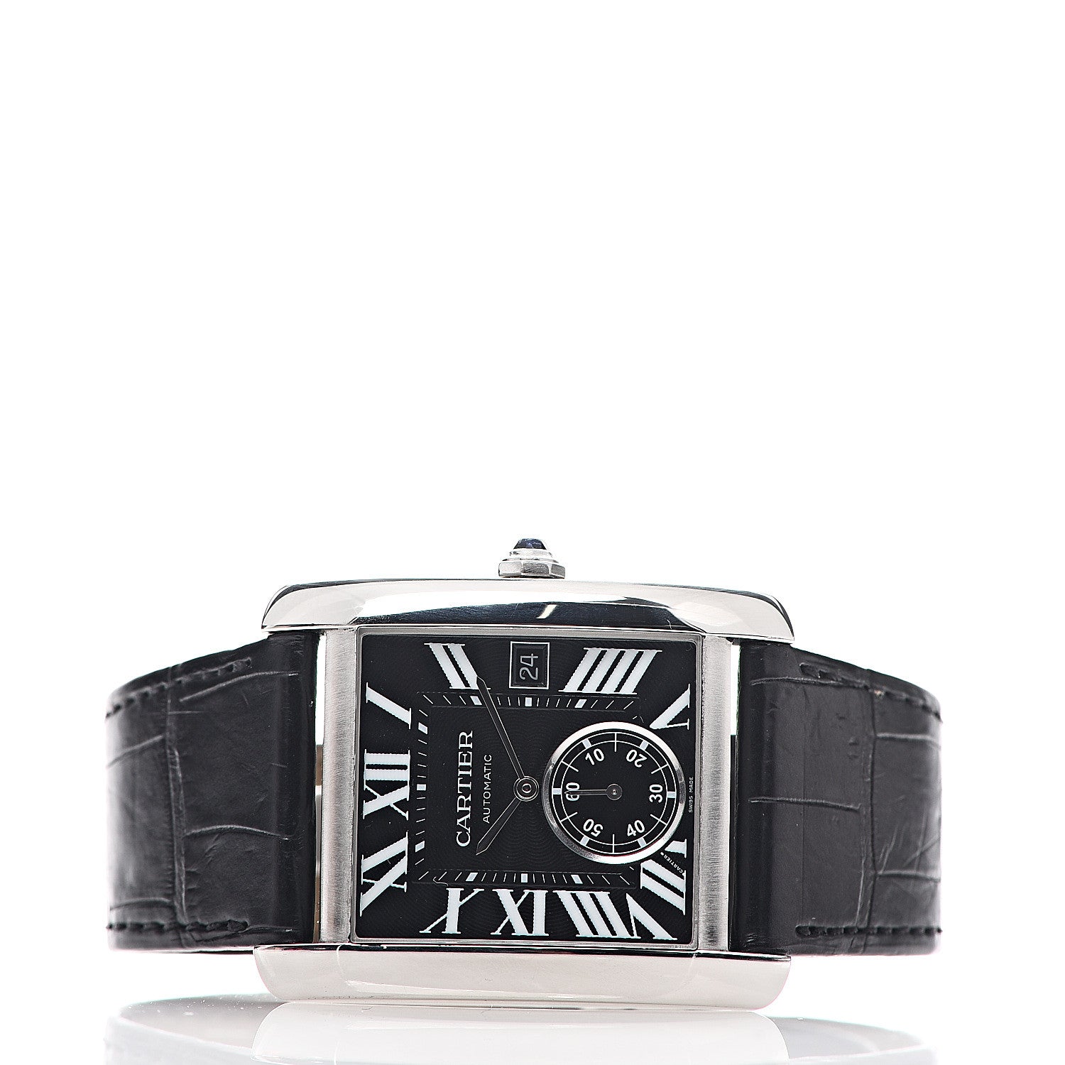 Cartier Stainless Steel Alligator 34mm Tank MC Automatic Watch Black 2 of 7